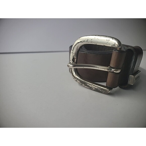 Vintage Fossil Belt Genuine Leather Mens Brown Adjustable Silver Tone Hardware - Picture 16 of 16
